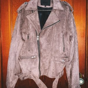 Faux Suede Biker Jacket in Stone Brown